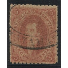 ARGENTINA 1865 GJ 20d RIVADAVIA ESTAMPILLA de 3ra TIRADA VARIEDAD PLANCHA RAYADA CON MATASELLO CATAMARCA U$ 60 +